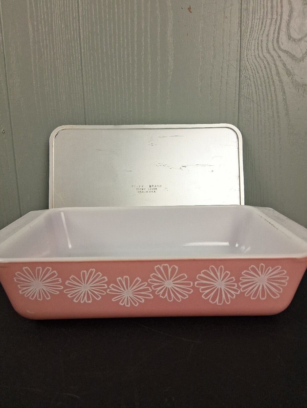 Vintage 575-B PYREX Pink Daisy Casserole Dish Original Aluminum Lid 2 Qt Rare